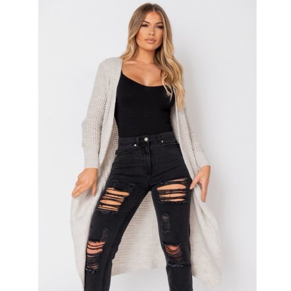 Knitted Long Sleeve Open Front Long Maxi Cardigan Sweater Duster - Picture 3 of 16